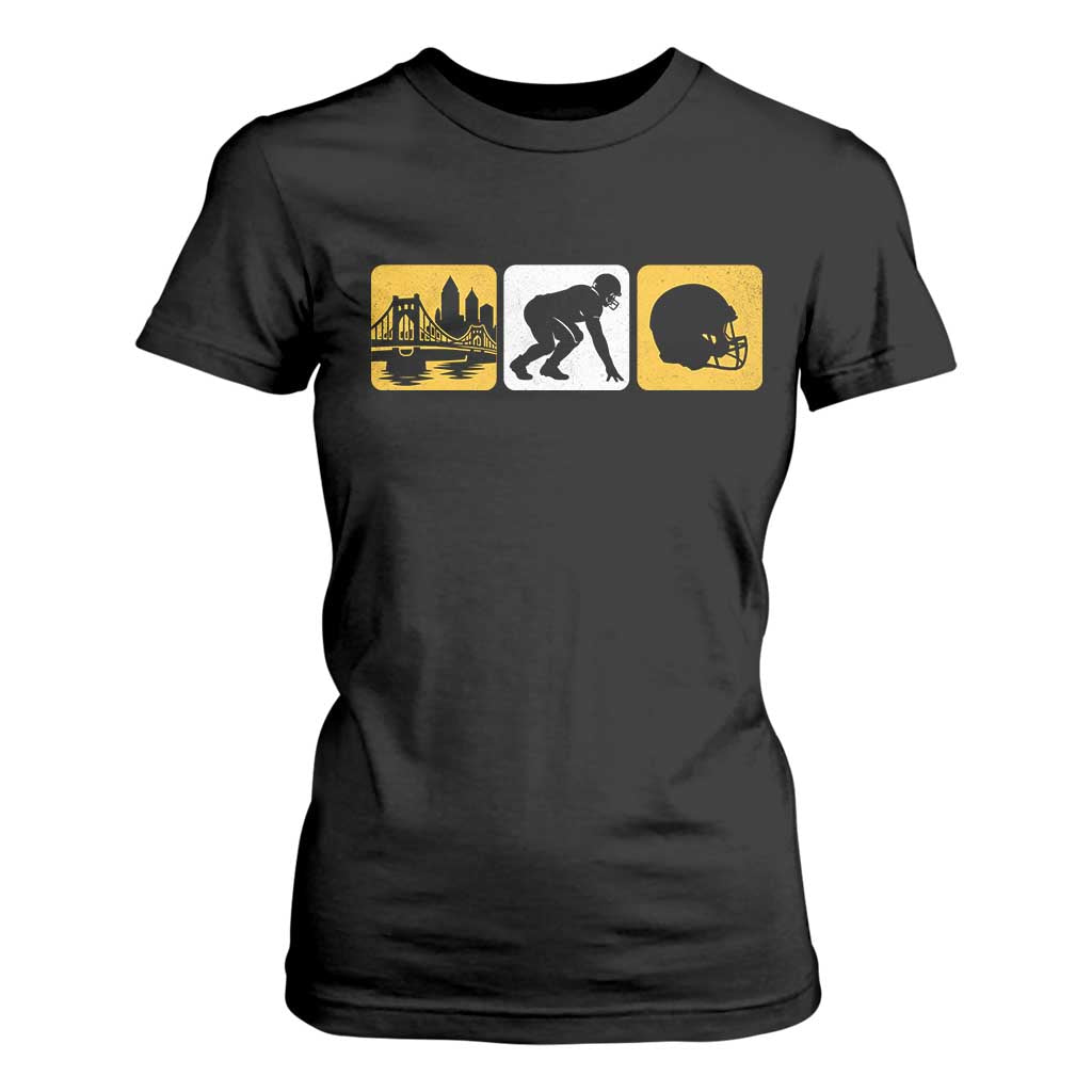 Pittsburgh Skyline Crest Graphic T Shirt For Women Football Fan Pride