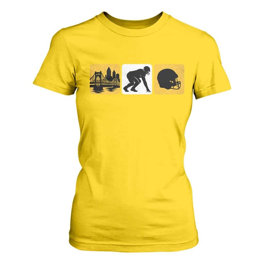 Pittsburgh Skyline Crest Graphic T Shirt For Women Football Fan Pride