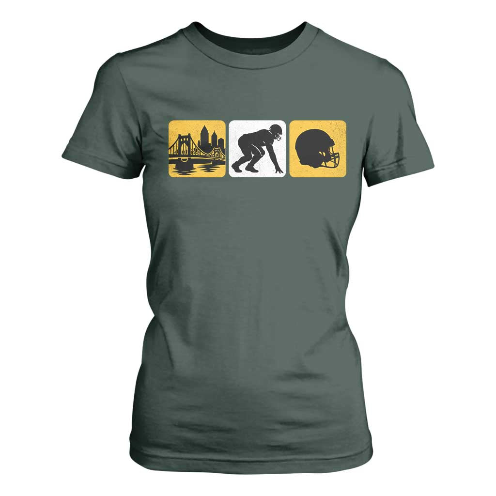 Pittsburgh Skyline Crest Graphic T Shirt For Women Football Fan Pride