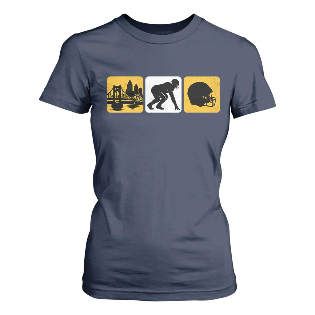 Pittsburgh Skyline Crest Graphic T Shirt For Women Football Fan Pride