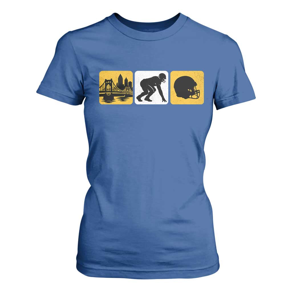 Pittsburgh Skyline Crest Graphic T Shirt For Women Football Fan Pride