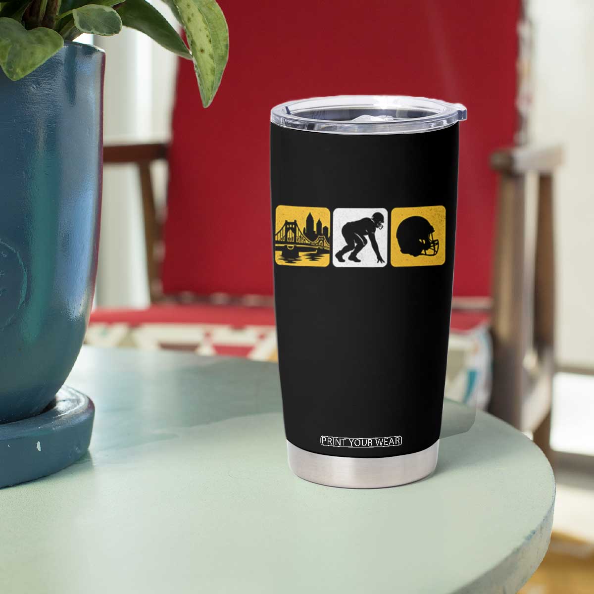Pittsburgh Skyline Crest Graphic Tumbler Cup Football Fan Pride