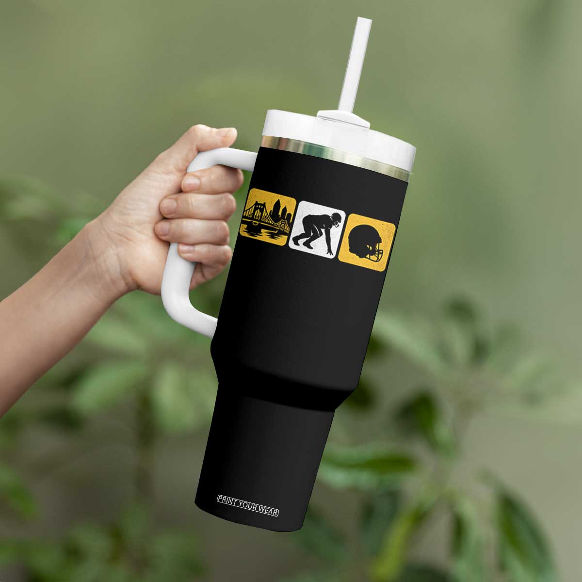 Pittsburgh Skyline Crest Graphic Tumbler With Handle Football Fan Pride