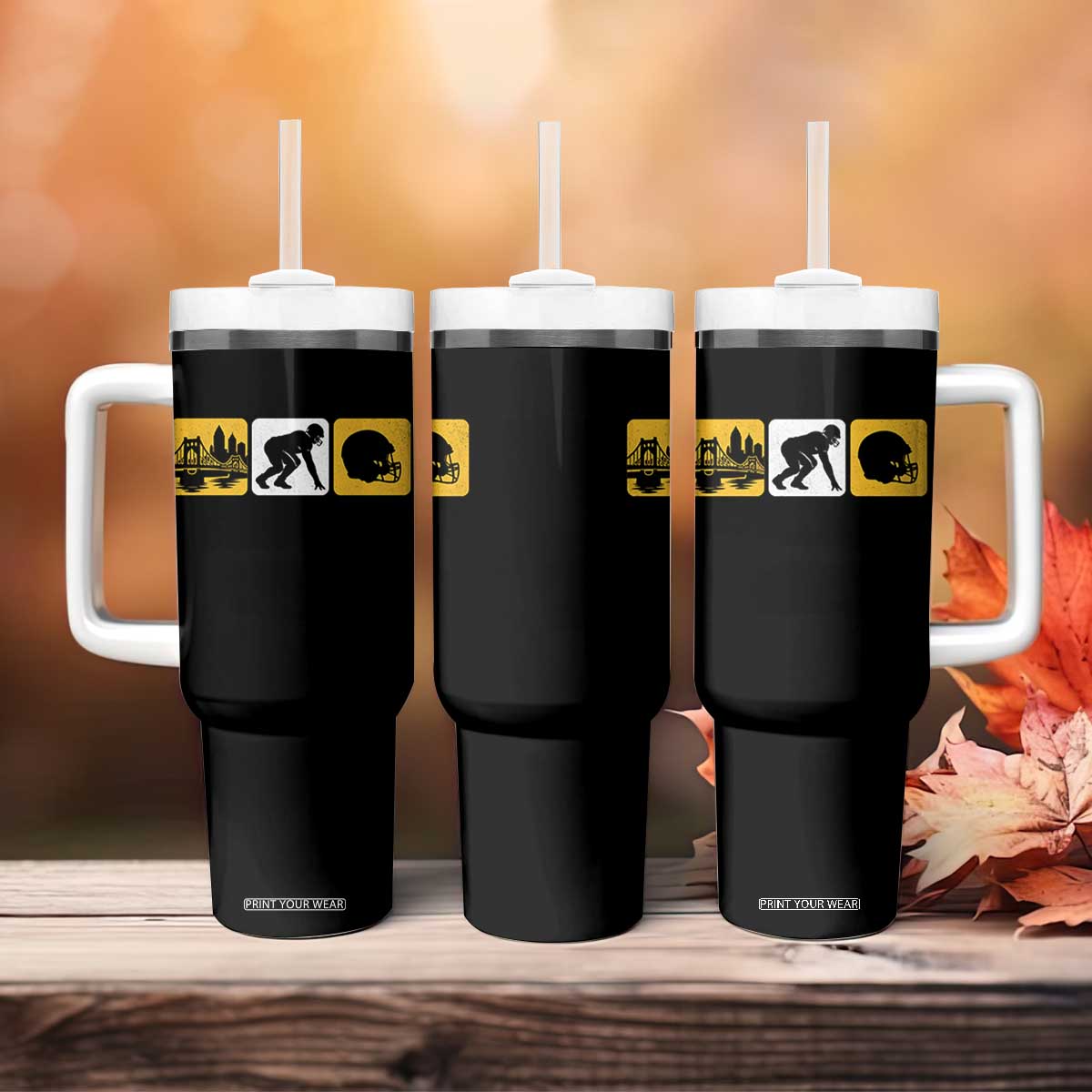 Pittsburgh Skyline Crest Graphic Tumbler With Handle Football Fan Pride