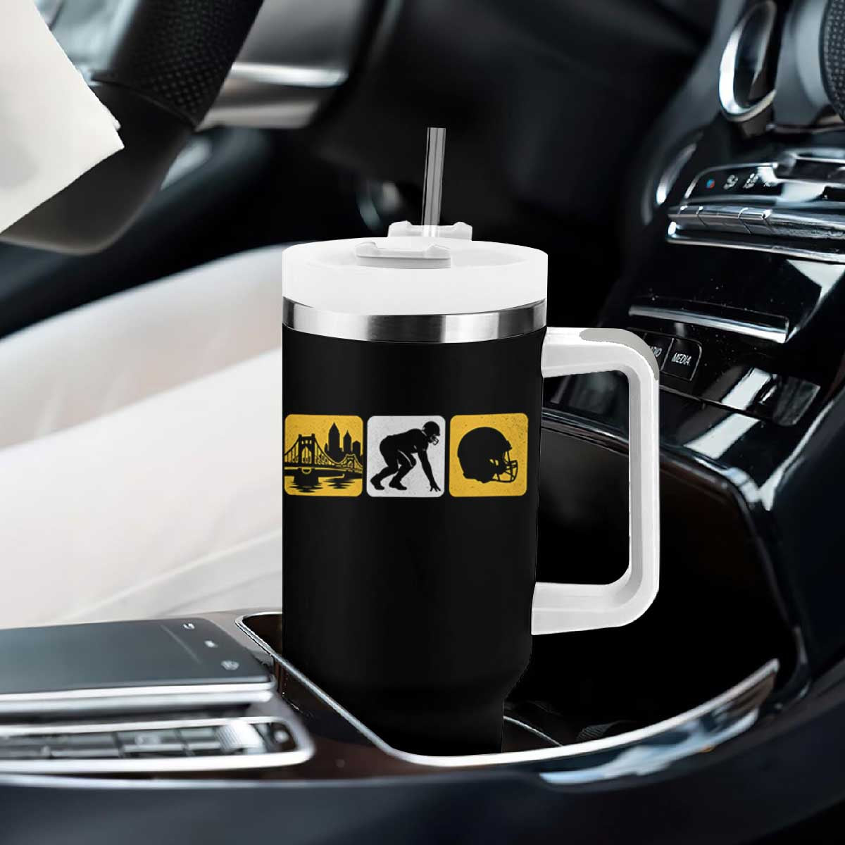 Pittsburgh Skyline Crest Graphic Tumbler With Handle Football Fan Pride
