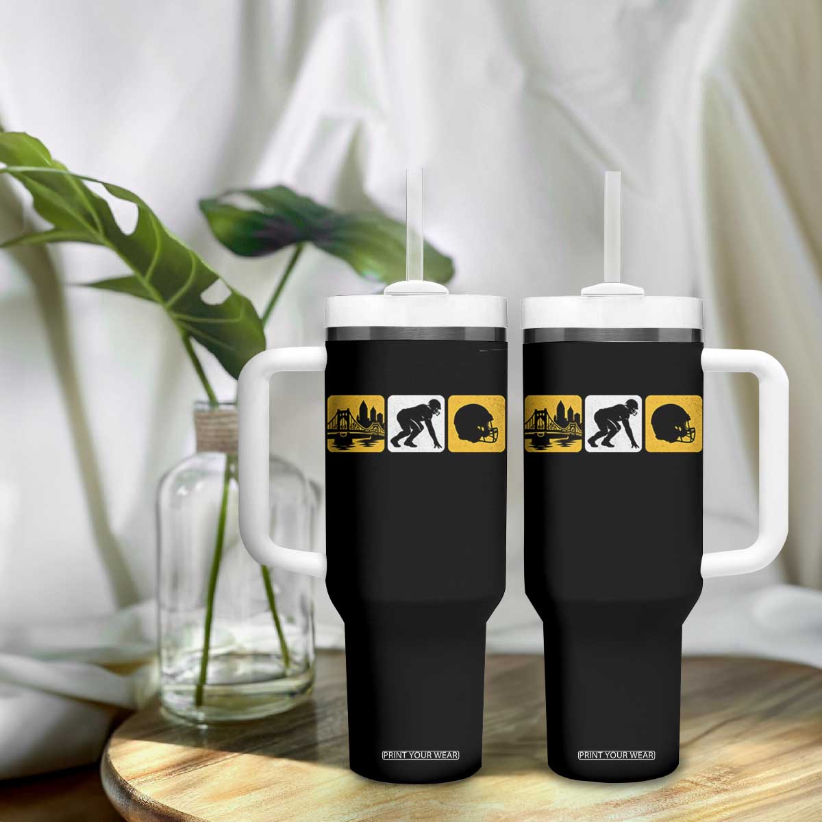 Pittsburgh Skyline Crest Graphic Tumbler With Handle Football Fan Pride