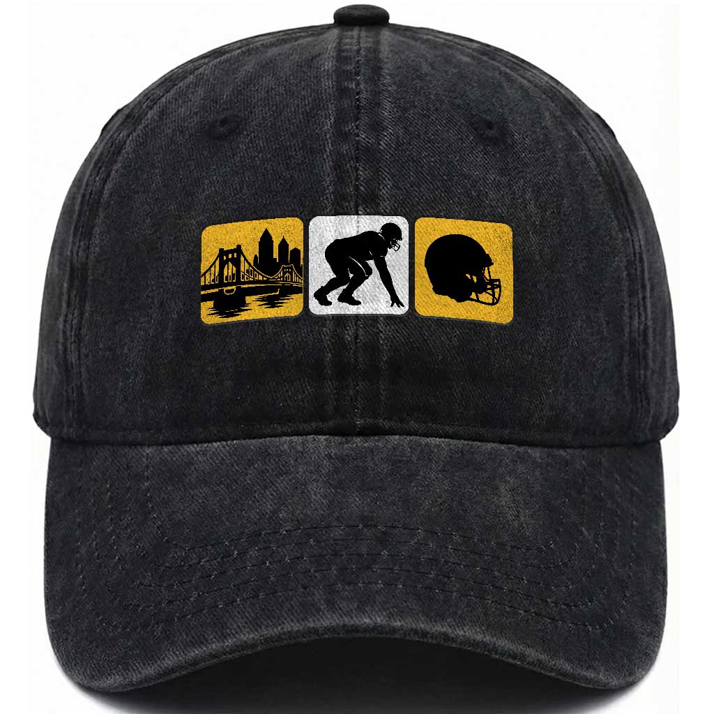Pittsburgh Skyline Crest Graphic Washed Cotton Baseball Cap Football Fan Pride