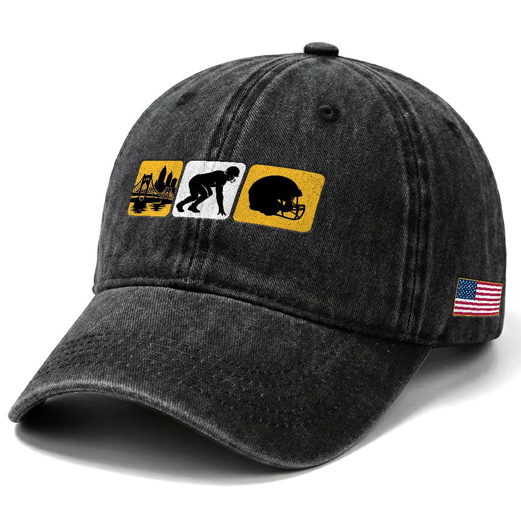 Pittsburgh Skyline Crest Graphic Washed Cotton Baseball Cap Football Fan Pride