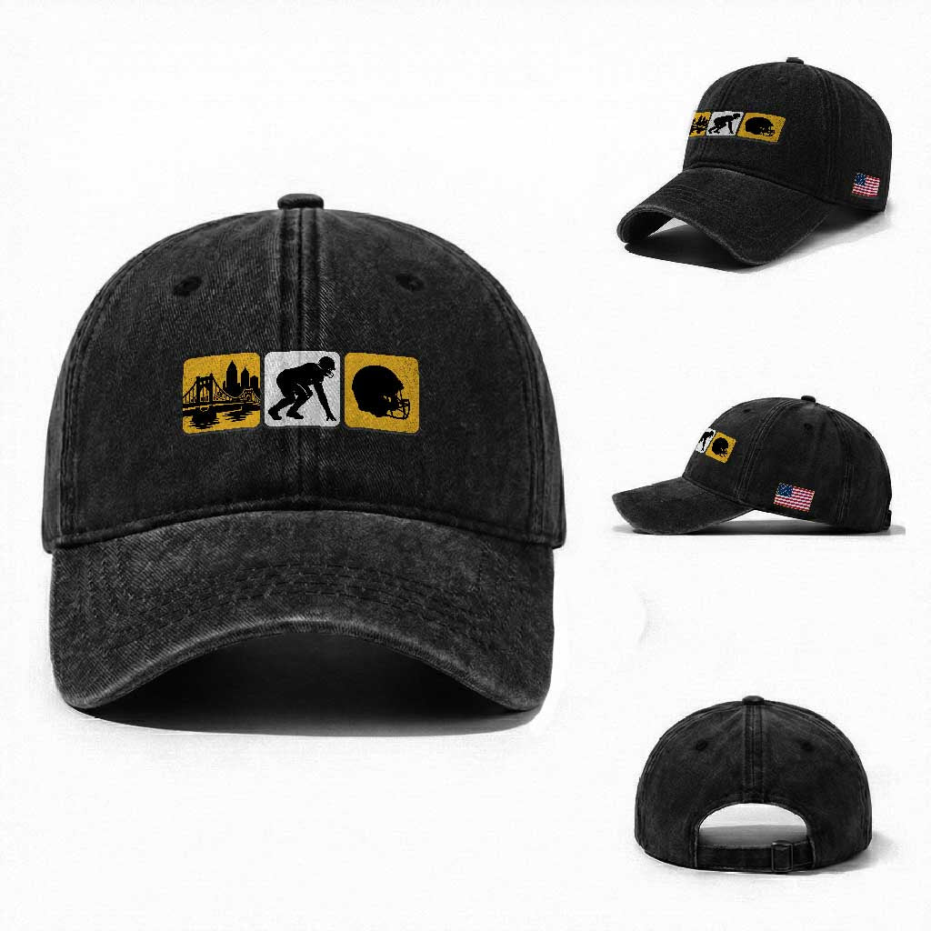 Pittsburgh Skyline Crest Graphic Washed Cotton Baseball Cap Football Fan Pride
