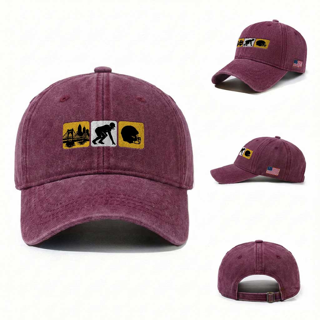 Pittsburgh Skyline Crest Graphic Washed Cotton Baseball Cap Football Fan Pride