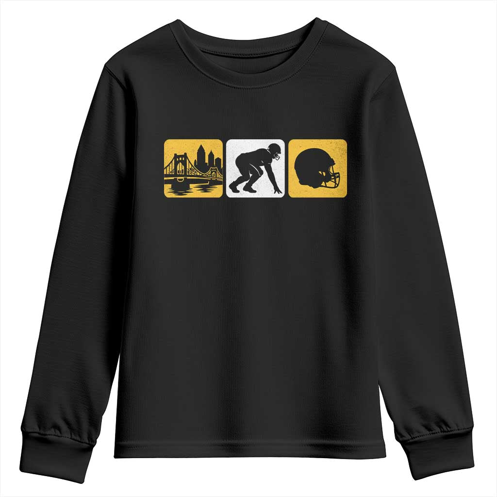 Pittsburgh Skyline Crest Graphic Youth Sweatshirt Football Fan Pride