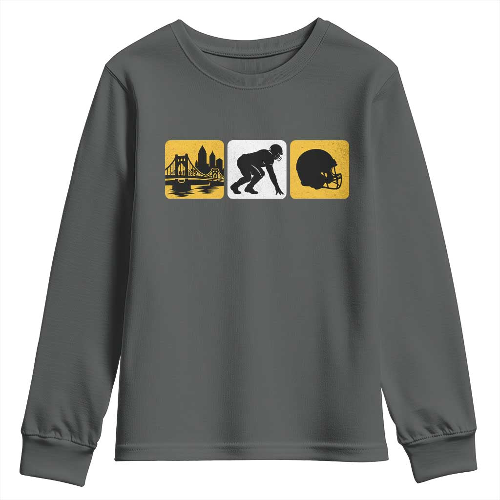 Pittsburgh Skyline Crest Graphic Youth Sweatshirt Football Fan Pride