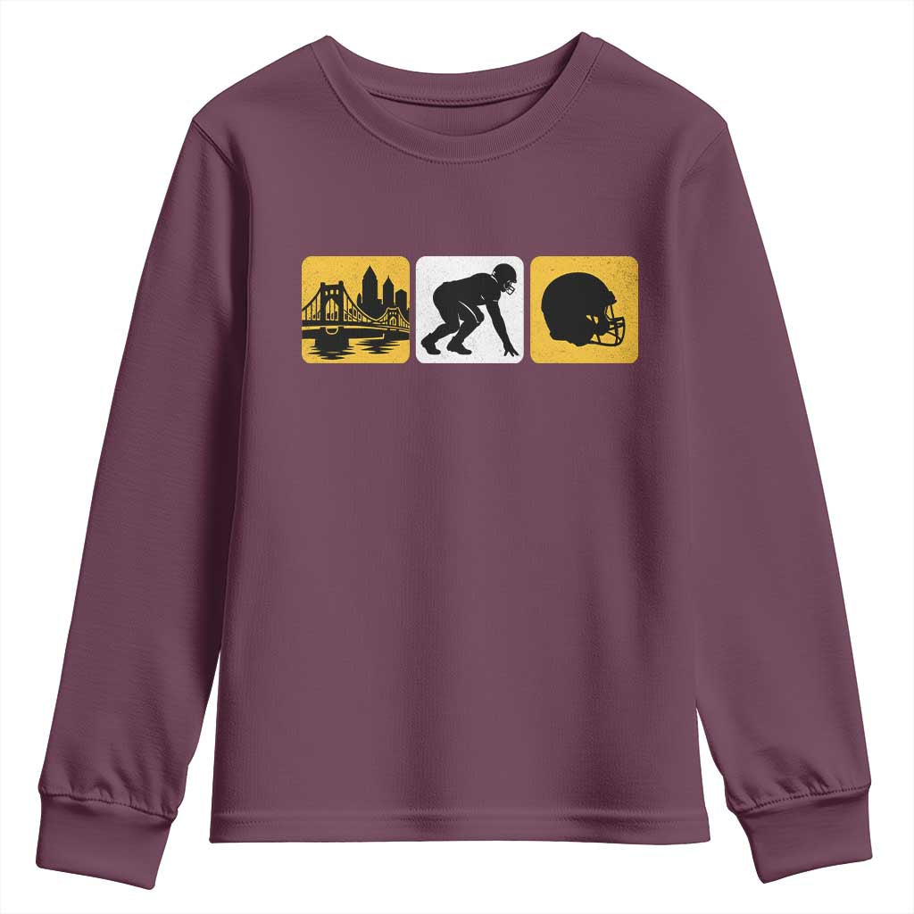 Pittsburgh Skyline Crest Graphic Youth Sweatshirt Football Fan Pride