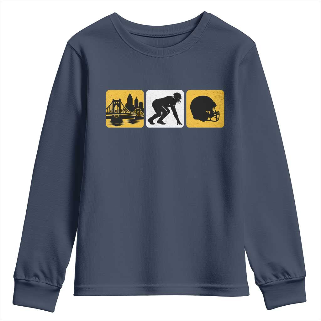 Pittsburgh Skyline Crest Graphic Youth Sweatshirt Football Fan Pride