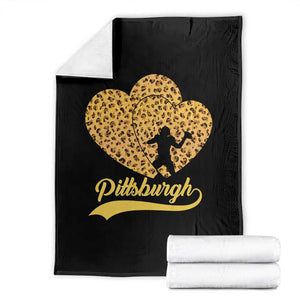 Vintage Leopard Heart Pittsburgh Pride Throw Blanket Football Lover Gift