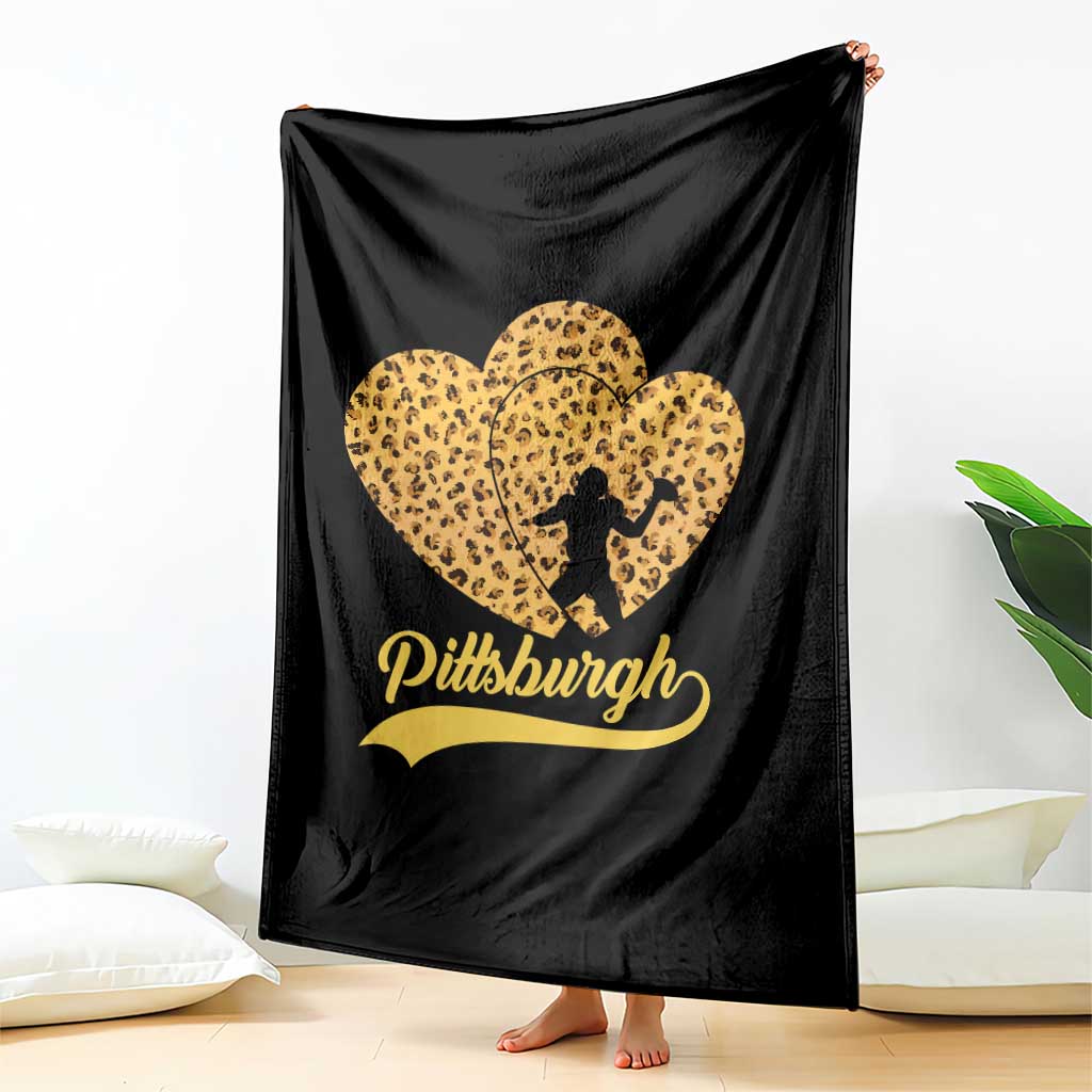Vintage Leopard Heart Pittsburgh Pride Throw Blanket Football Lover Gift