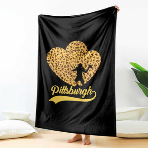 Vintage Leopard Heart Pittsburgh Pride Throw Blanket Football Lover Gift