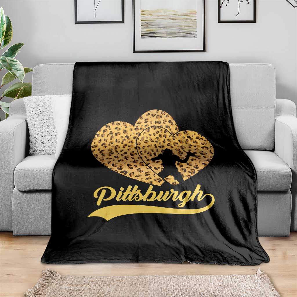 Vintage Leopard Heart Pittsburgh Pride Throw Blanket Football Lover Gift