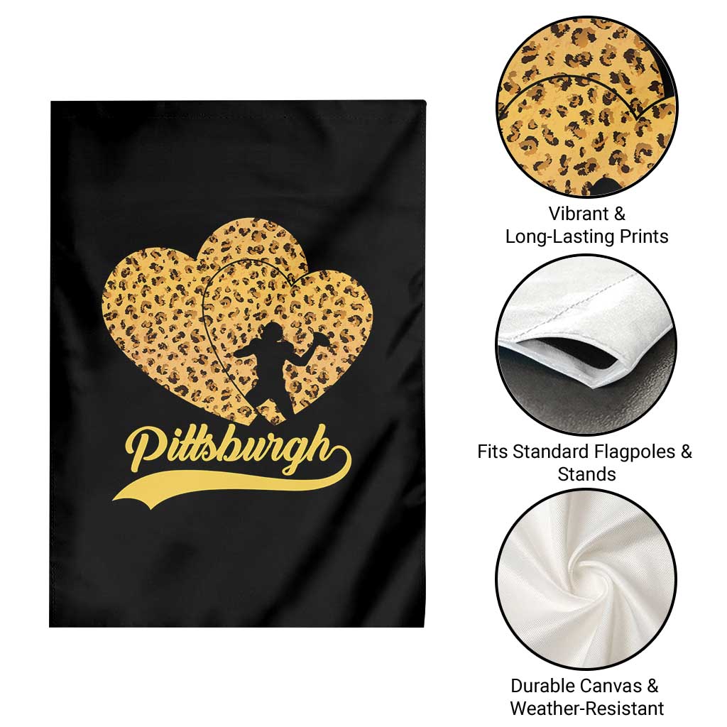 Vintage Leopard Heart Pittsburgh Pride Garden Flag Football Lover Gift