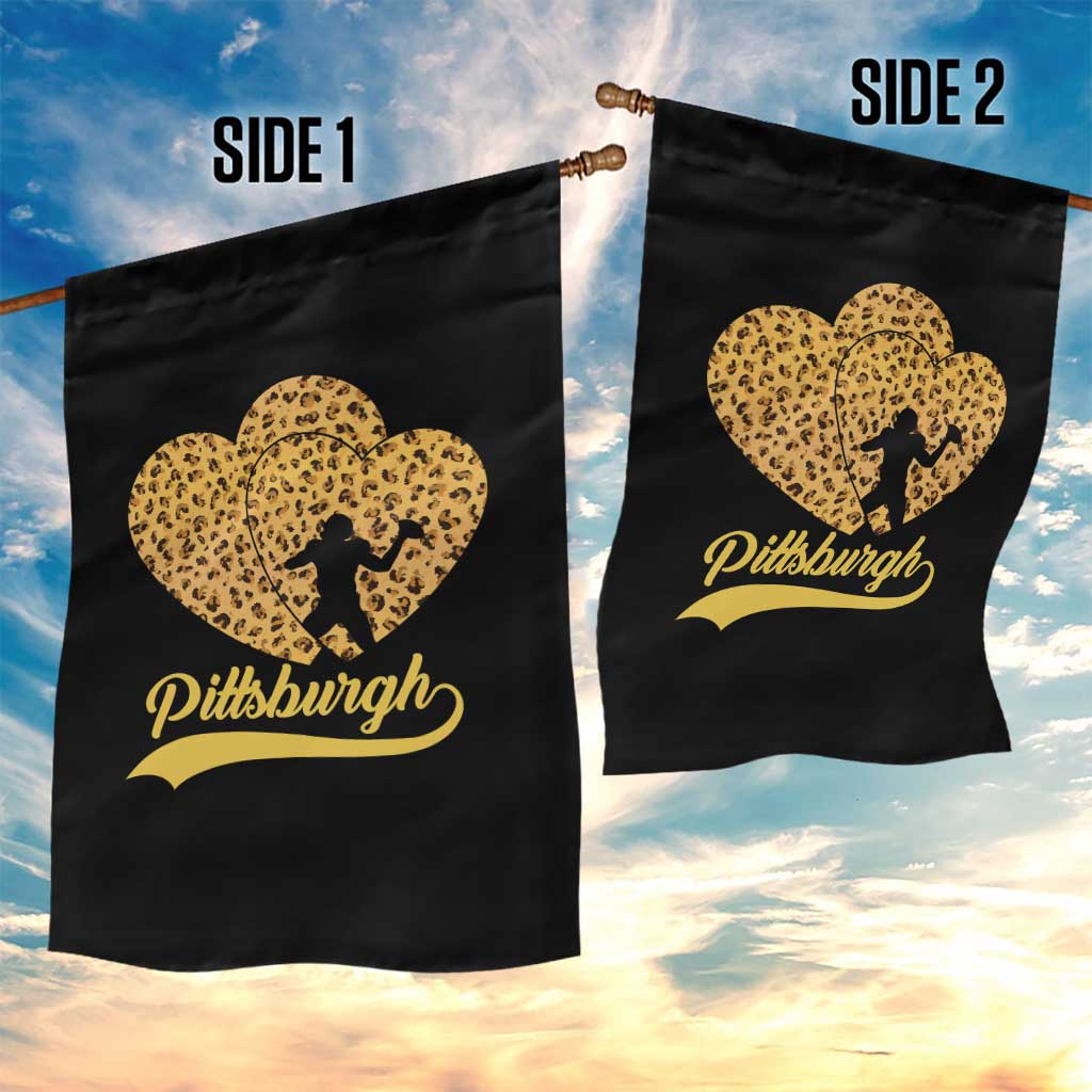 Vintage Leopard Heart Pittsburgh Pride Garden Flag Football Lover Gift