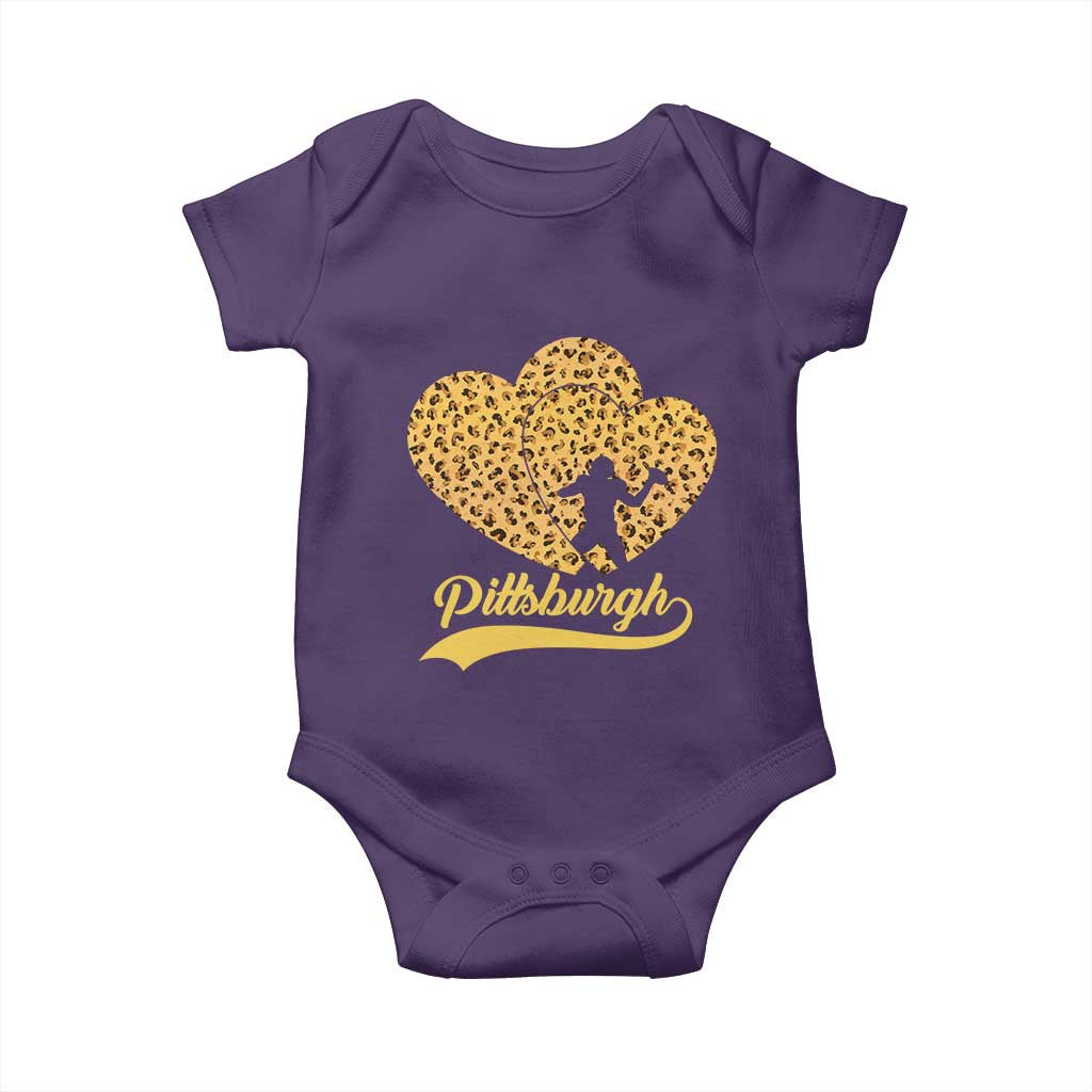 Vintage Leopard Heart Pittsburgh Pride Baby Onesie Football Lover Gift