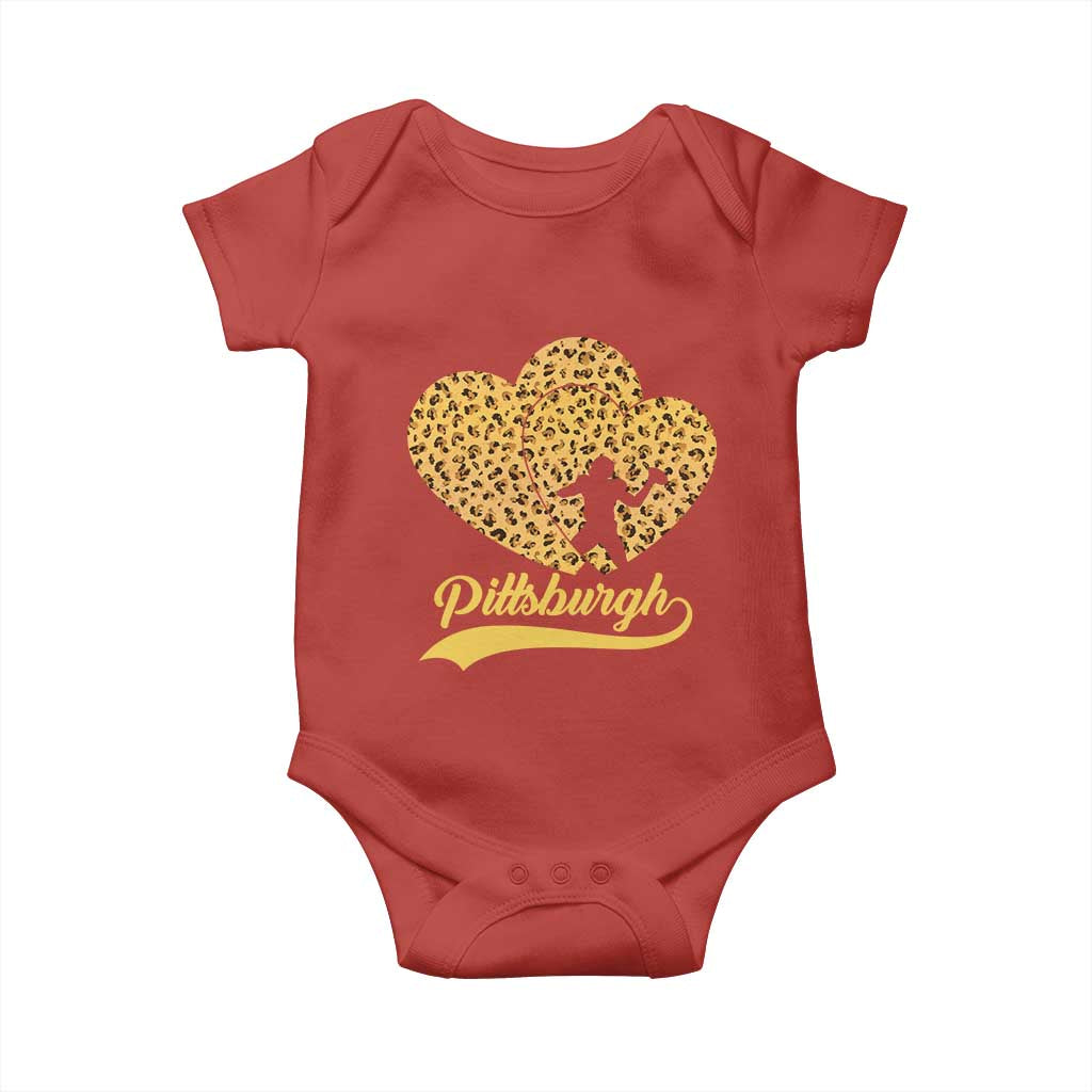 Vintage Leopard Heart Pittsburgh Pride Baby Onesie Football Lover Gift