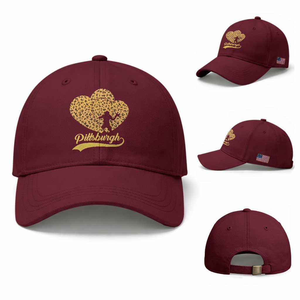 Vintage Leopard Heart Pittsburgh Pride Baseball Cap Football Lover Gift
