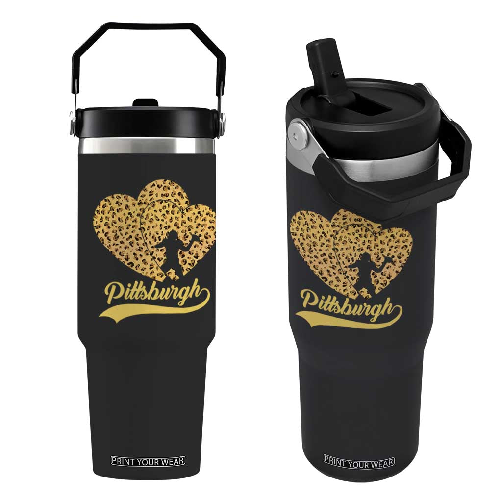 Vintage Leopard Heart Pittsburgh Pride Flip Straw Tumbler Football Lover Gift