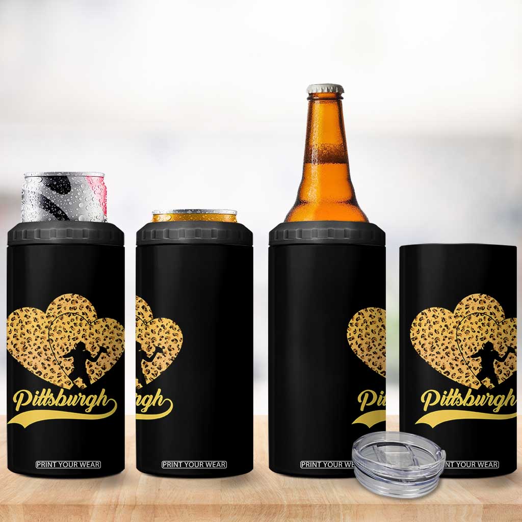 Vintage Leopard Heart Pittsburgh Pride 4 in 1 Can Cooler Tumbler Football Lover Gift