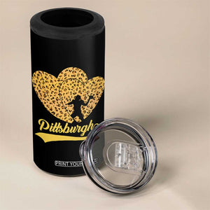 Vintage Leopard Heart Pittsburgh Pride 4 in 1 Can Cooler Tumbler Football Lover Gift