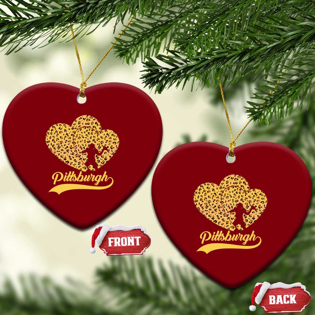 Vintage Leopard Heart Pittsburgh Pride Ceramic Ornament Football Lover Gift