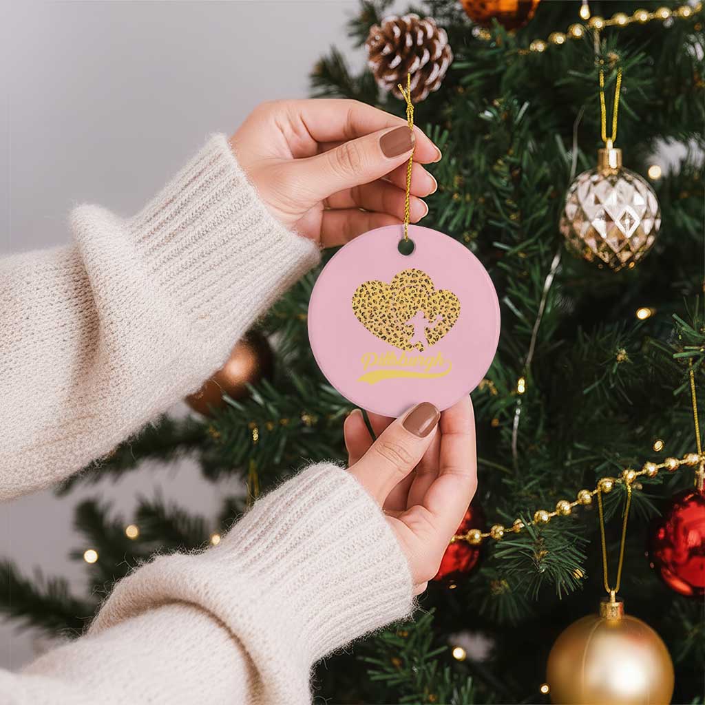 Vintage Leopard Heart Pittsburgh Pride Ceramic Ornament Football Lover Gift