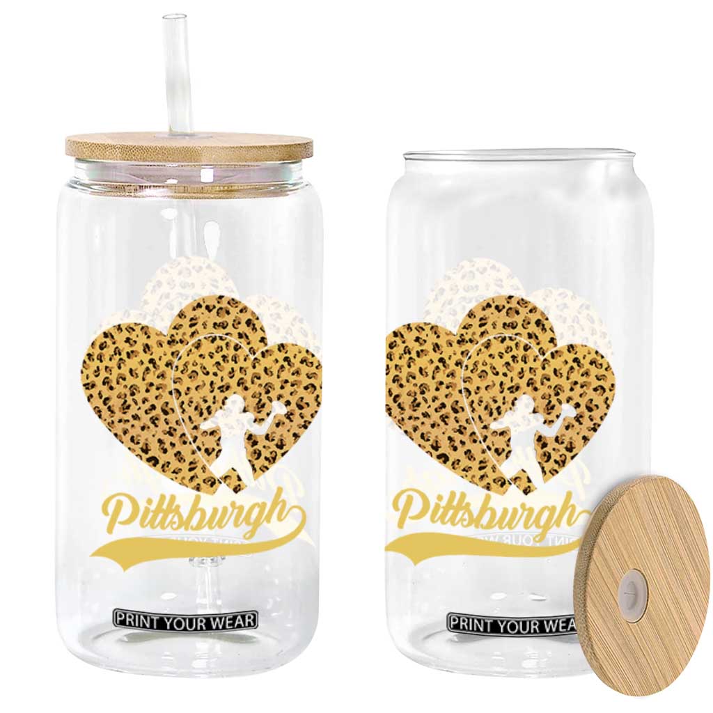 Vintage Leopard Heart Pittsburgh Pride Glass Can Football Lover Gift