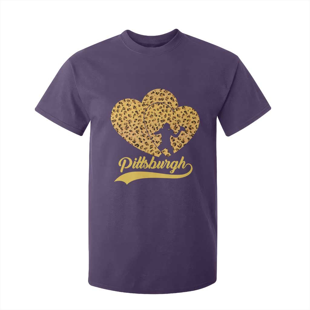 Vintage Leopard Heart Pittsburgh Pride T Shirt For Kid Football Lover Gift