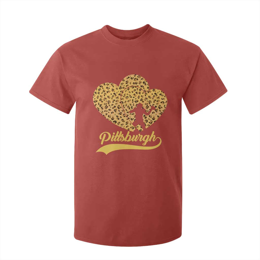 Vintage Leopard Heart Pittsburgh Pride T Shirt For Kid Football Lover Gift