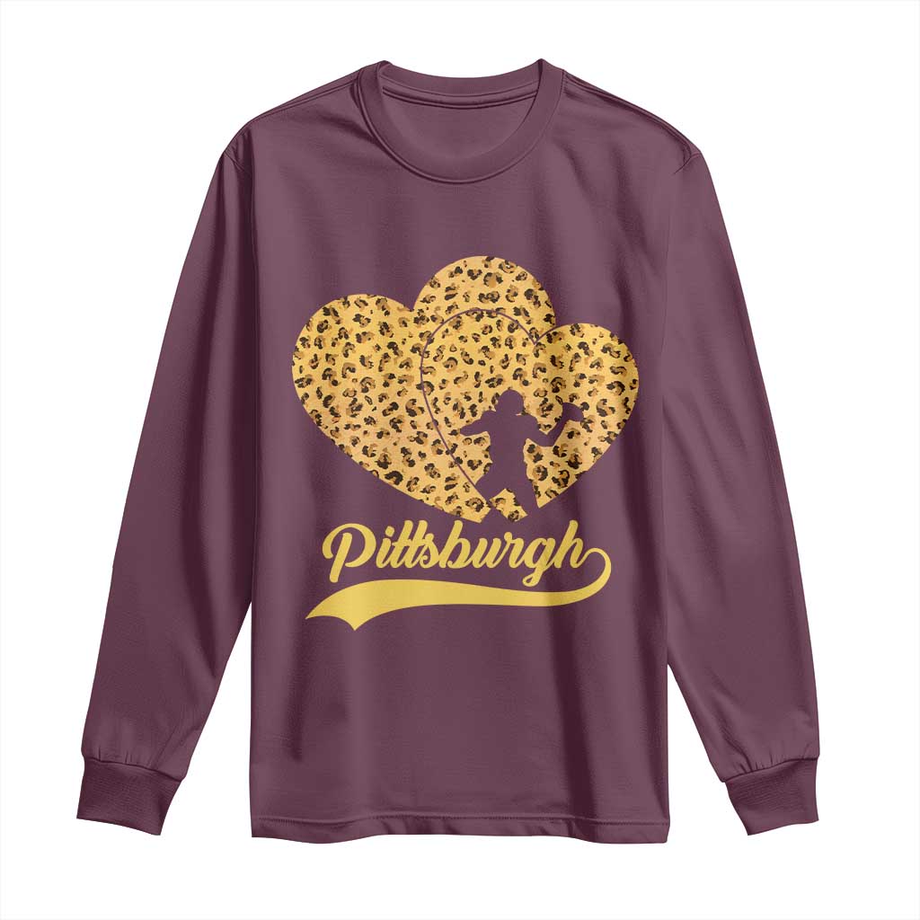 Vintage Leopard Heart Pittsburgh Pride Long Sleeve Shirt Football Lover Gift