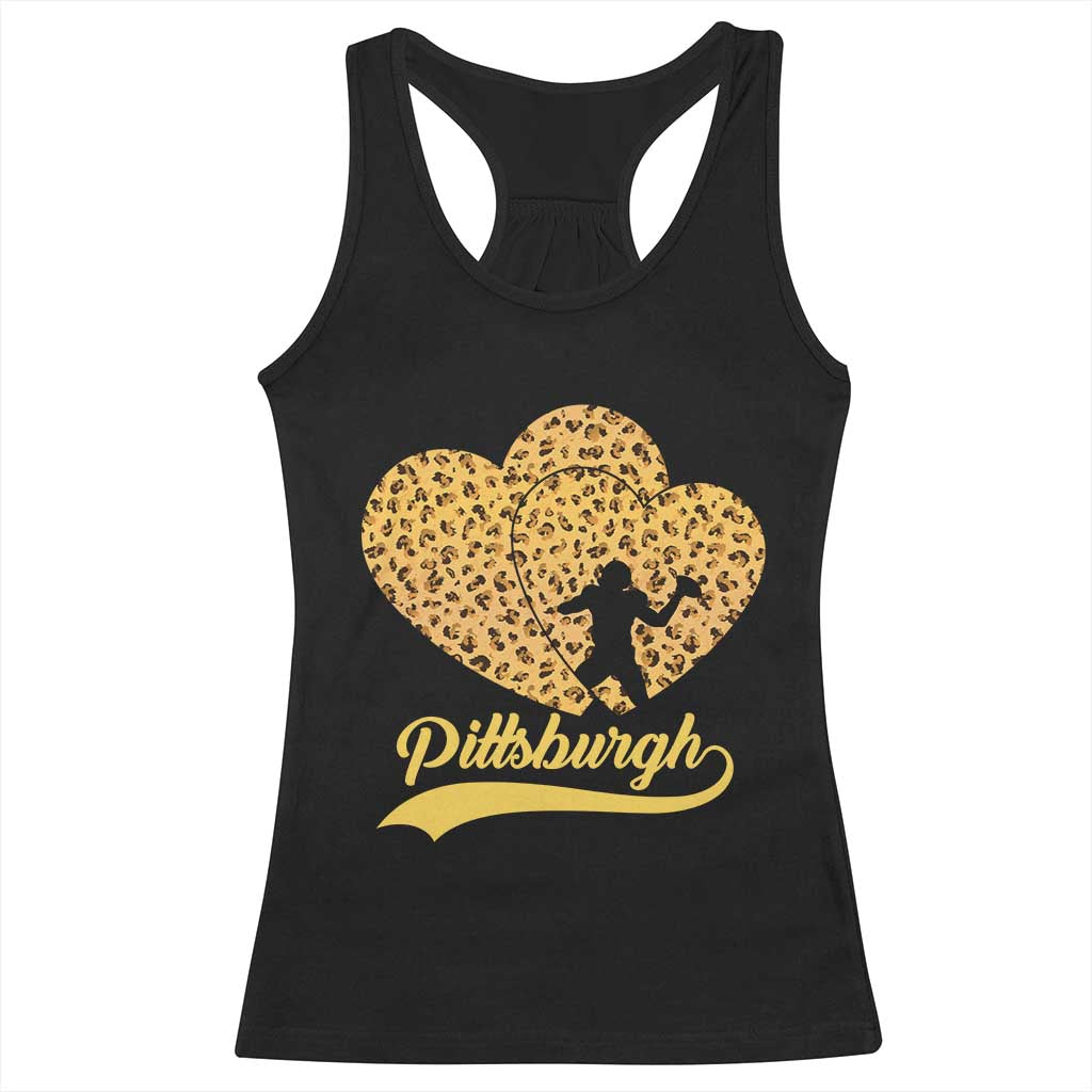 Vintage Leopard Heart Pittsburgh Pride Racerback Tank Top Football Lover Gift
