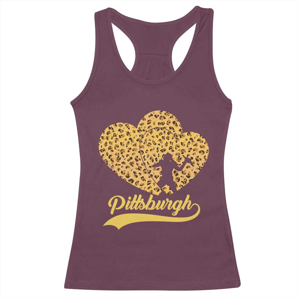 Vintage Leopard Heart Pittsburgh Pride Racerback Tank Top Football Lover Gift