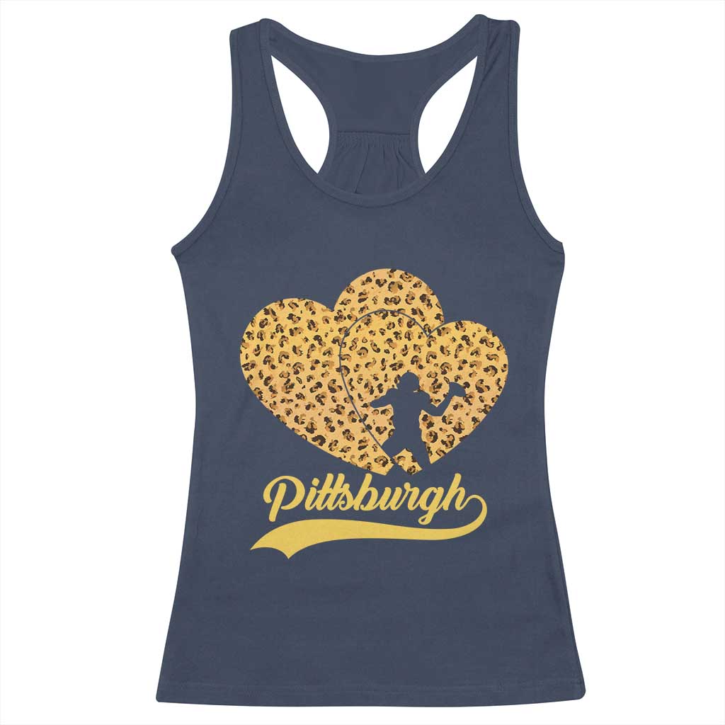 Vintage Leopard Heart Pittsburgh Pride Racerback Tank Top Football Lover Gift