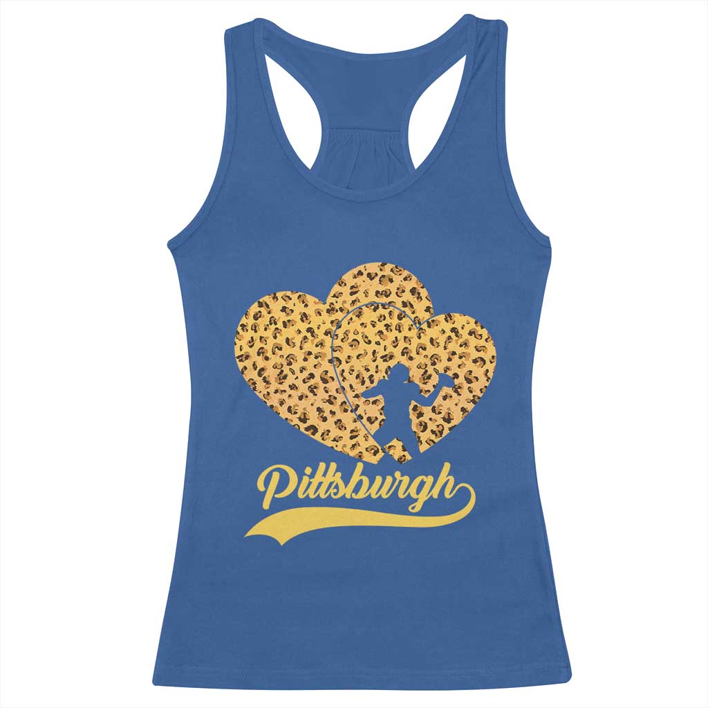 Vintage Leopard Heart Pittsburgh Pride Racerback Tank Top Football Lover Gift