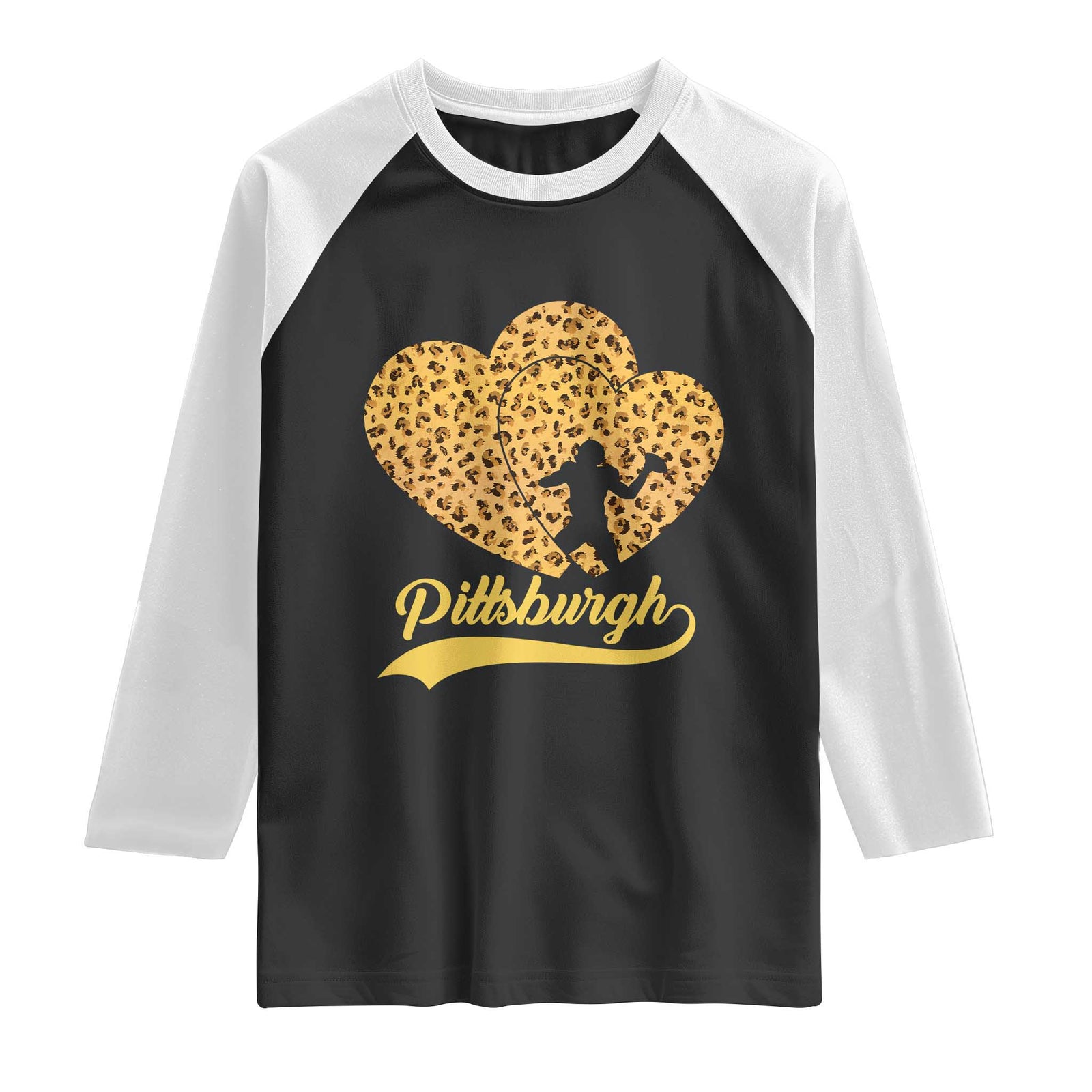 Vintage Leopard Heart Pittsburgh Pride Raglan Shirt Football Lover Gift TS12 Black White Print Your Wear