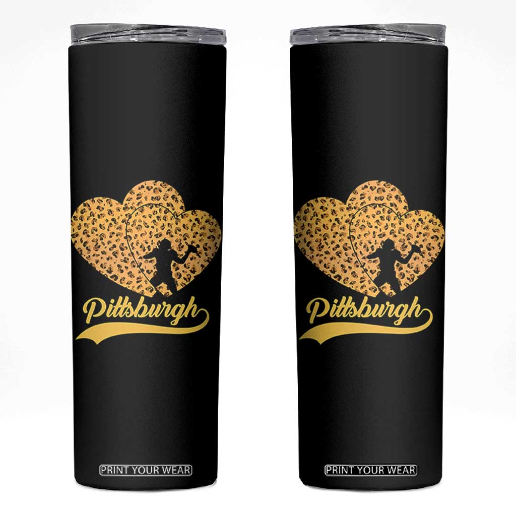 Vintage Leopard Heart Pittsburgh Pride Skinny Tumbler Football Lover Gift