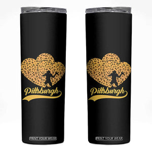 Vintage Leopard Heart Pittsburgh Pride Skinny Tumbler Football Lover Gift