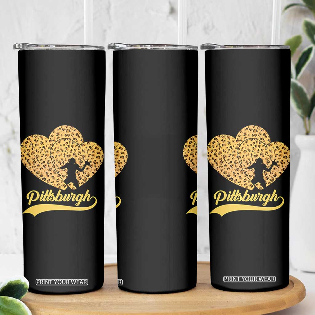 Vintage Leopard Heart Pittsburgh Pride Skinny Tumbler Football Lover Gift