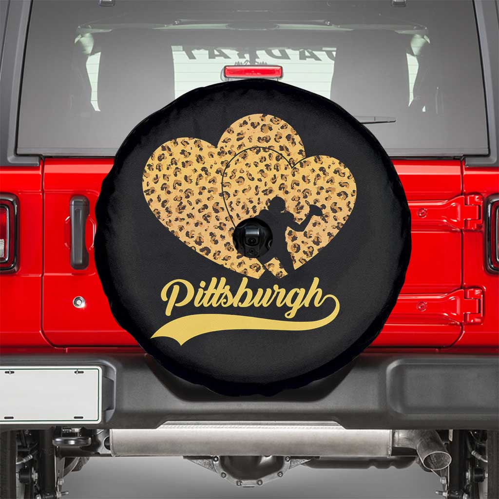 Vintage Leopard Heart Pittsburgh Pride Spare Tire Cover Football Lover Gift