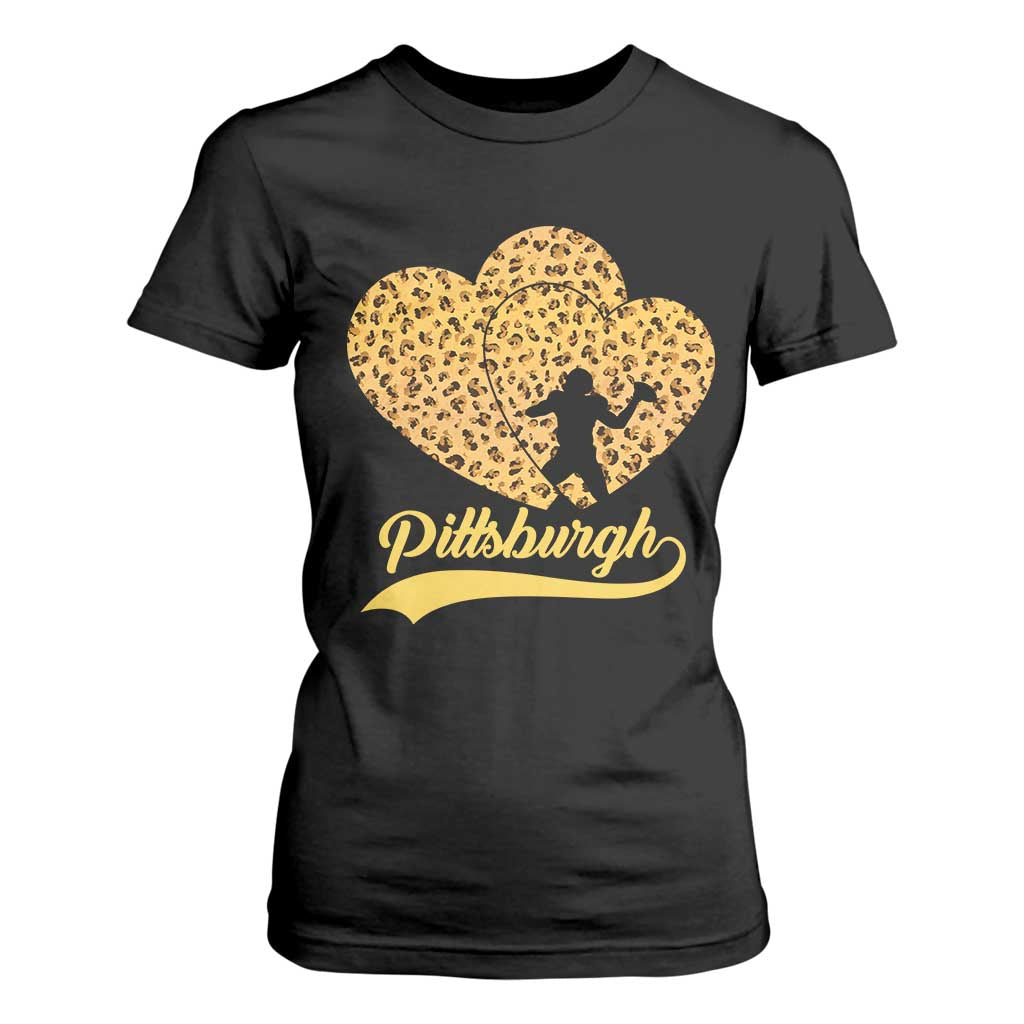 Vintage Leopard Heart Pittsburgh Pride T Shirt For Women Football Lover Gift