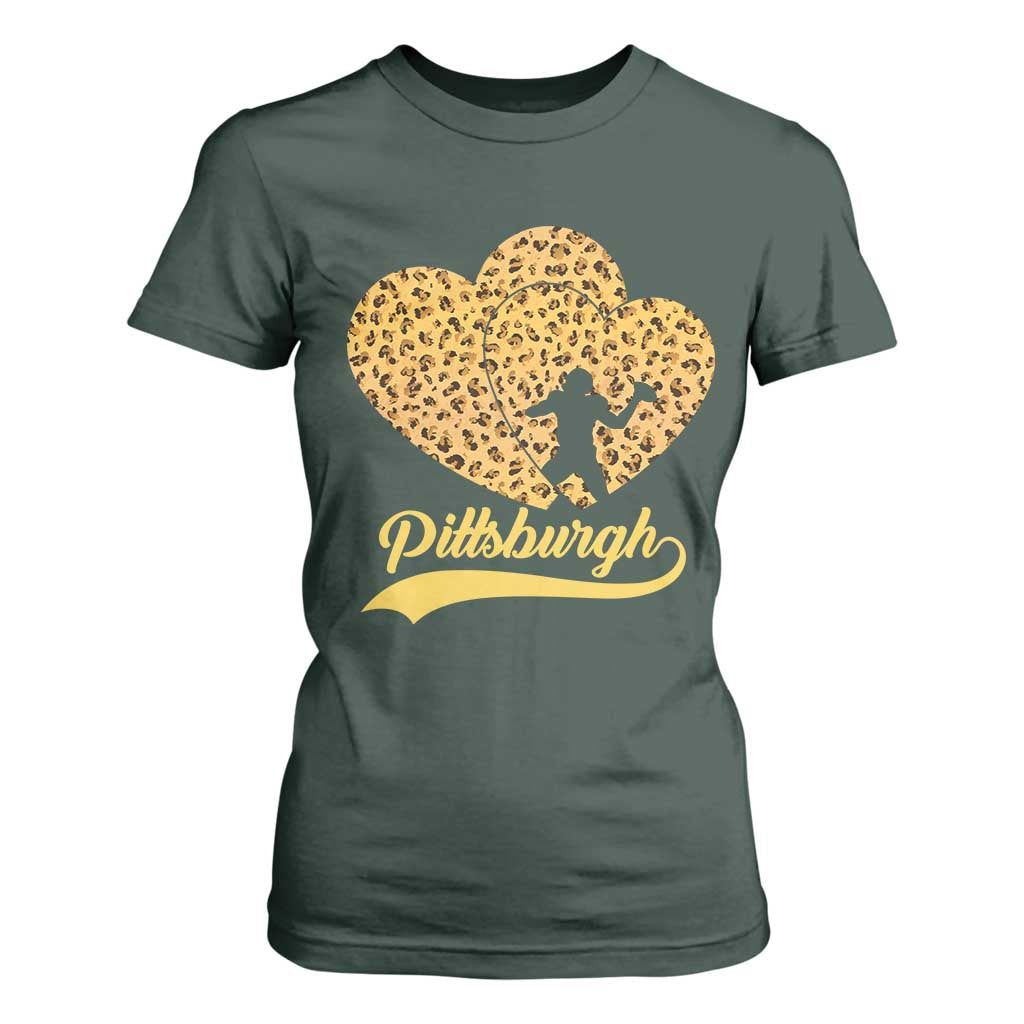 Vintage Leopard Heart Pittsburgh Pride T Shirt For Women Football Lover Gift