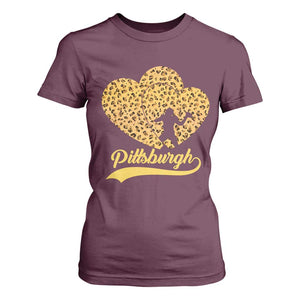 Vintage Leopard Heart Pittsburgh Pride T Shirt For Women Football Lover Gift