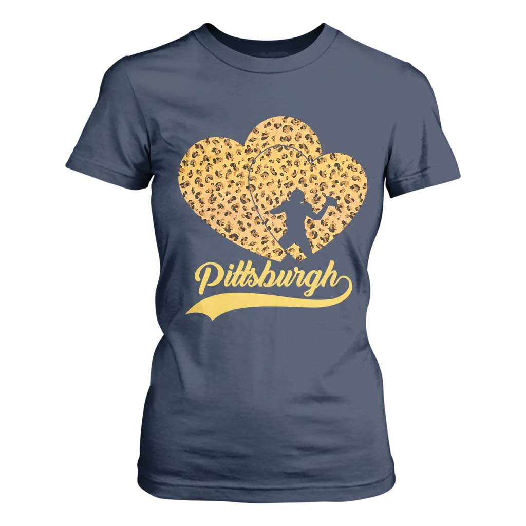 Vintage Leopard Heart Pittsburgh Pride T Shirt For Women Football Lover Gift