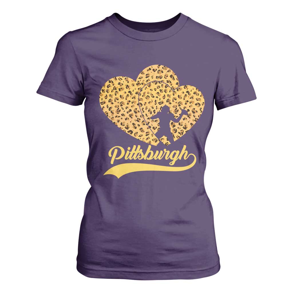 Vintage Leopard Heart Pittsburgh Pride T Shirt For Women Football Lover Gift